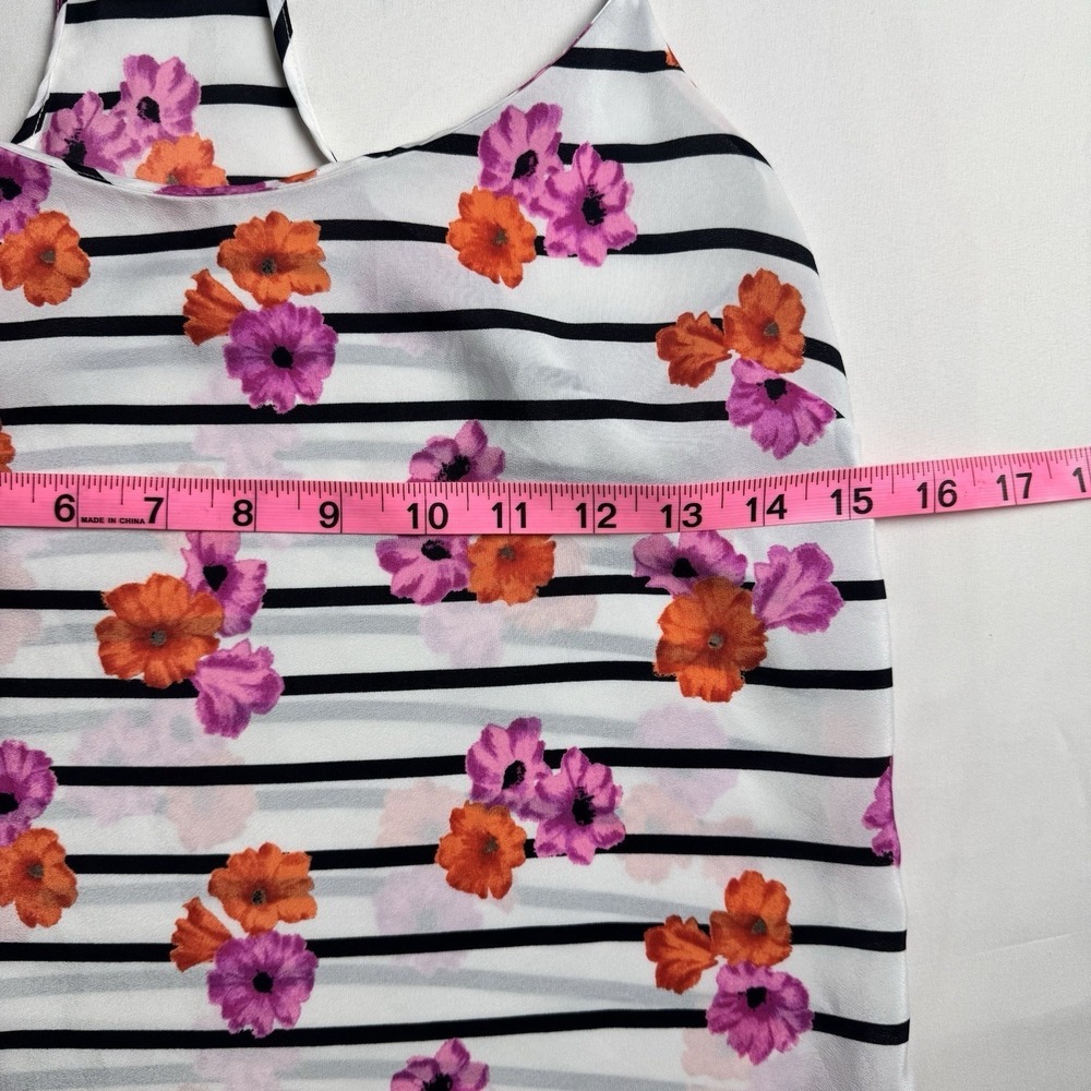 J.Crew Floral Striped Racerback Camisole Top White Black Orange Purple Womens 2 - Picture 4 of 5